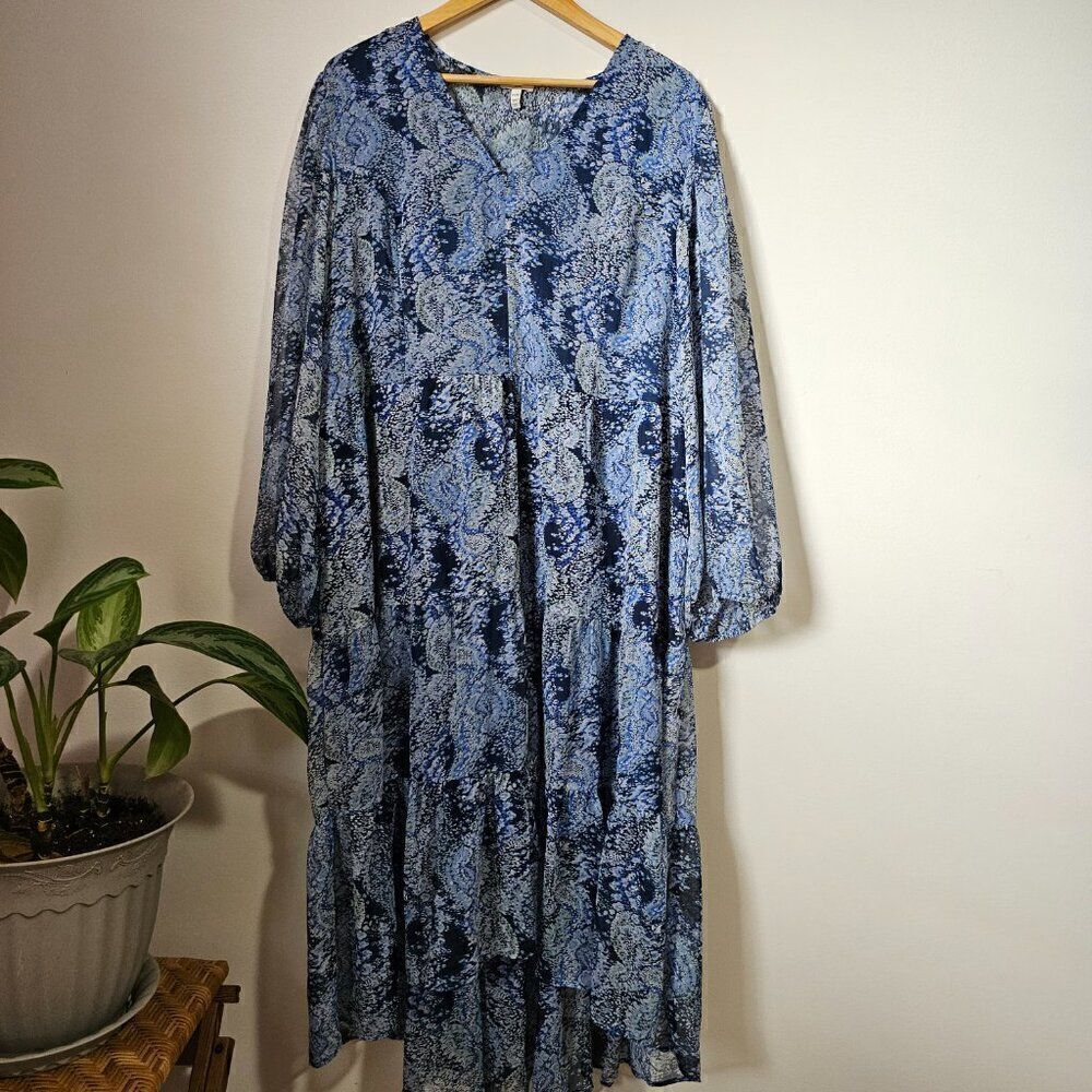 EUC JOIE PRINTED HIGH LOW MAXI DRESS V NECK LONGSLEEVES SIZE XXL
